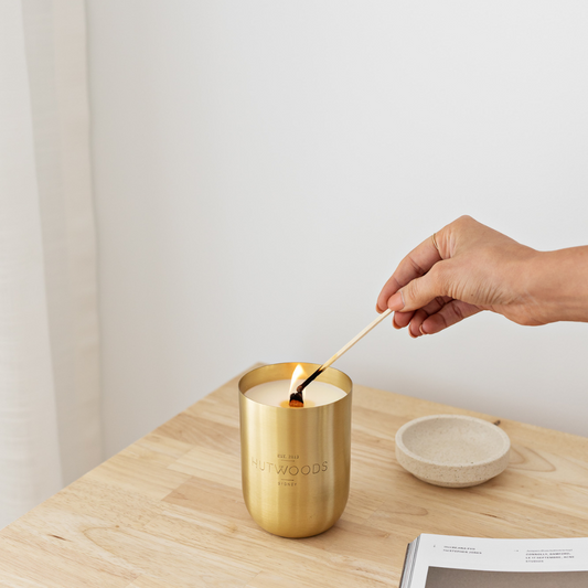Hutwoods Cedar Leaf & Vanilla Bean Brass Vessel Candle Duo Bundle - The Gift Company