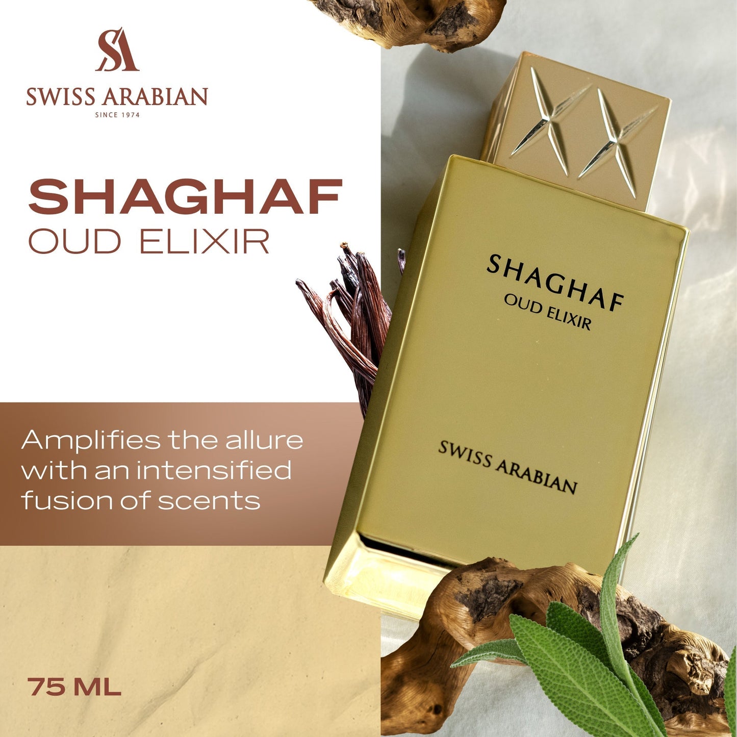Swiss Arabian Shaghaf Oud Elixir Eau de Parfum Oud Amber 75mL image 4