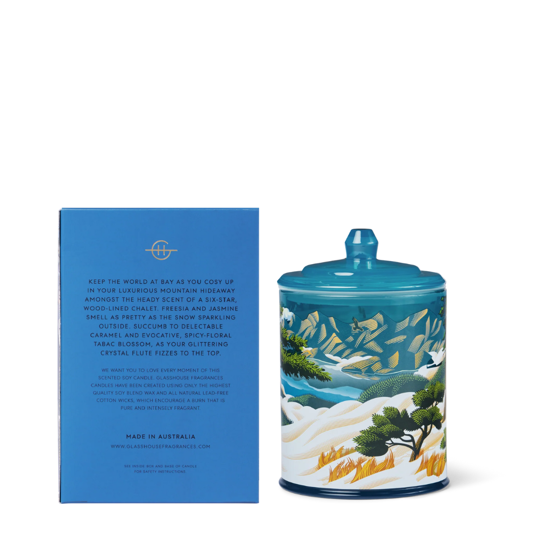 Glasshouse Fragrances Chalet Chic Tabac Blossom & Amberwood Triple Scented Soy Candle 380g