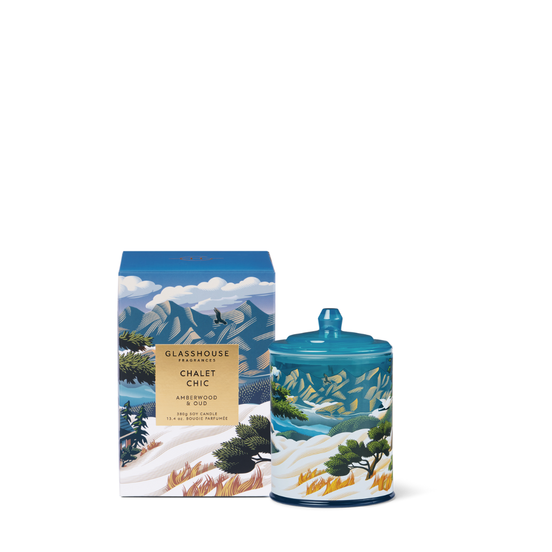 Glasshouse Fragrances Chalet Chic Tabac Blossom & Amberwood Triple Scented Soy Candle 380g