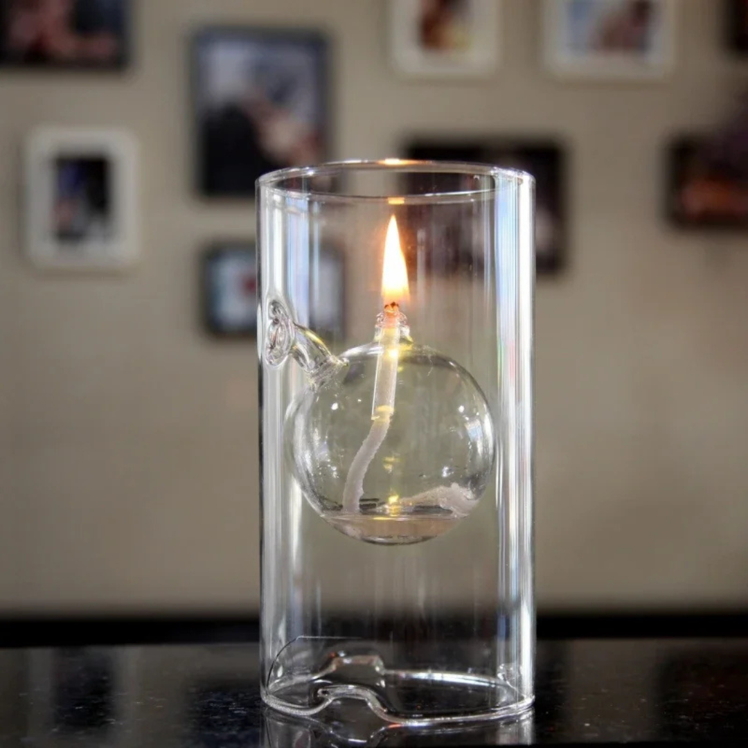 Cylindrical Transparent Glass Oil Lamp