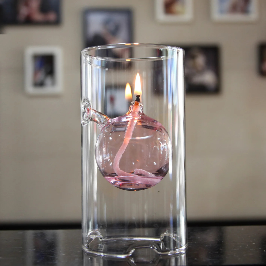 Cylindrical Transparent Glass Oil Lamp
