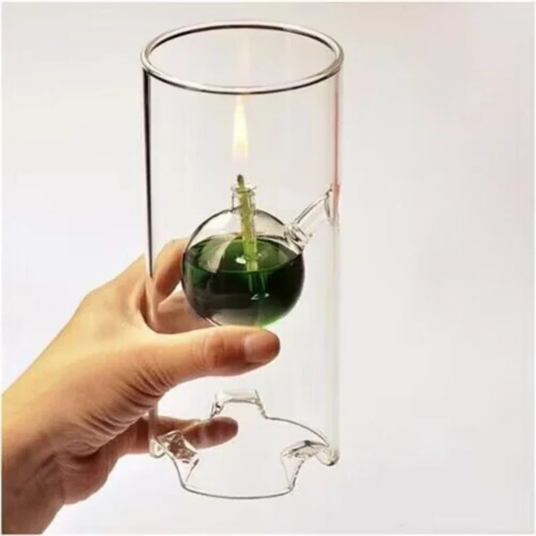 Cylindrical Transparent Glass Oil Lamp