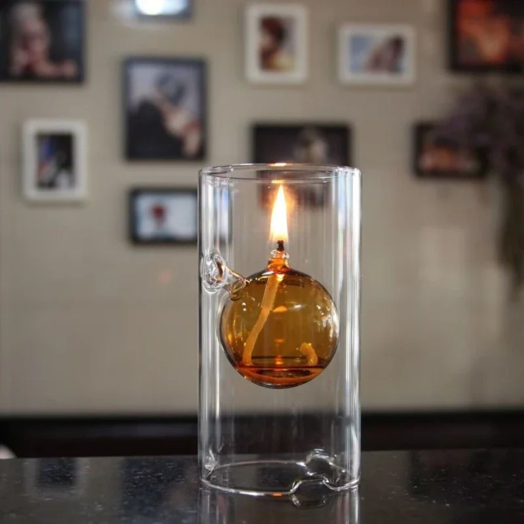 Cylindrical Transparent Glass Oil Lamp
