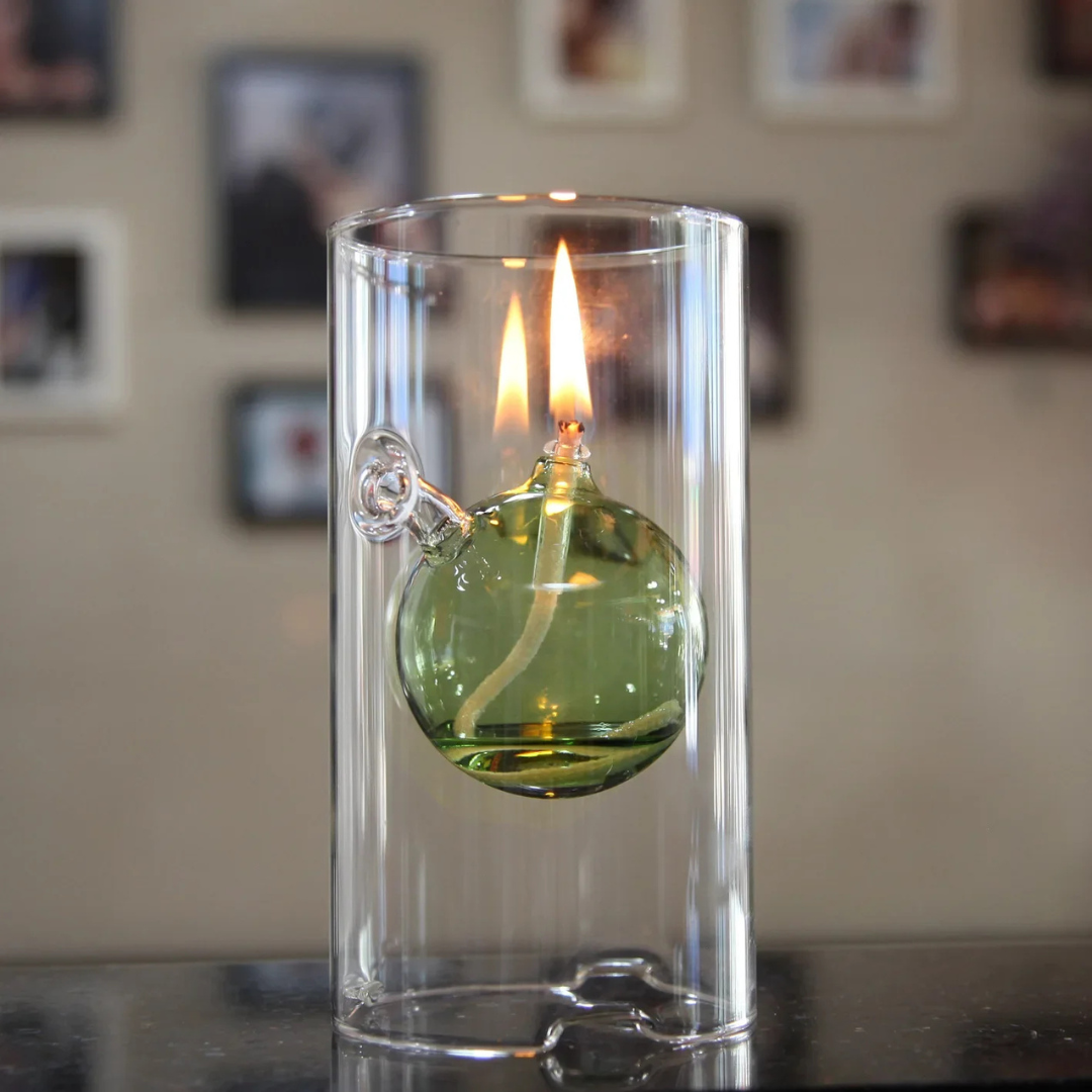 Cylindrical Transparent Glass Oil Lamp