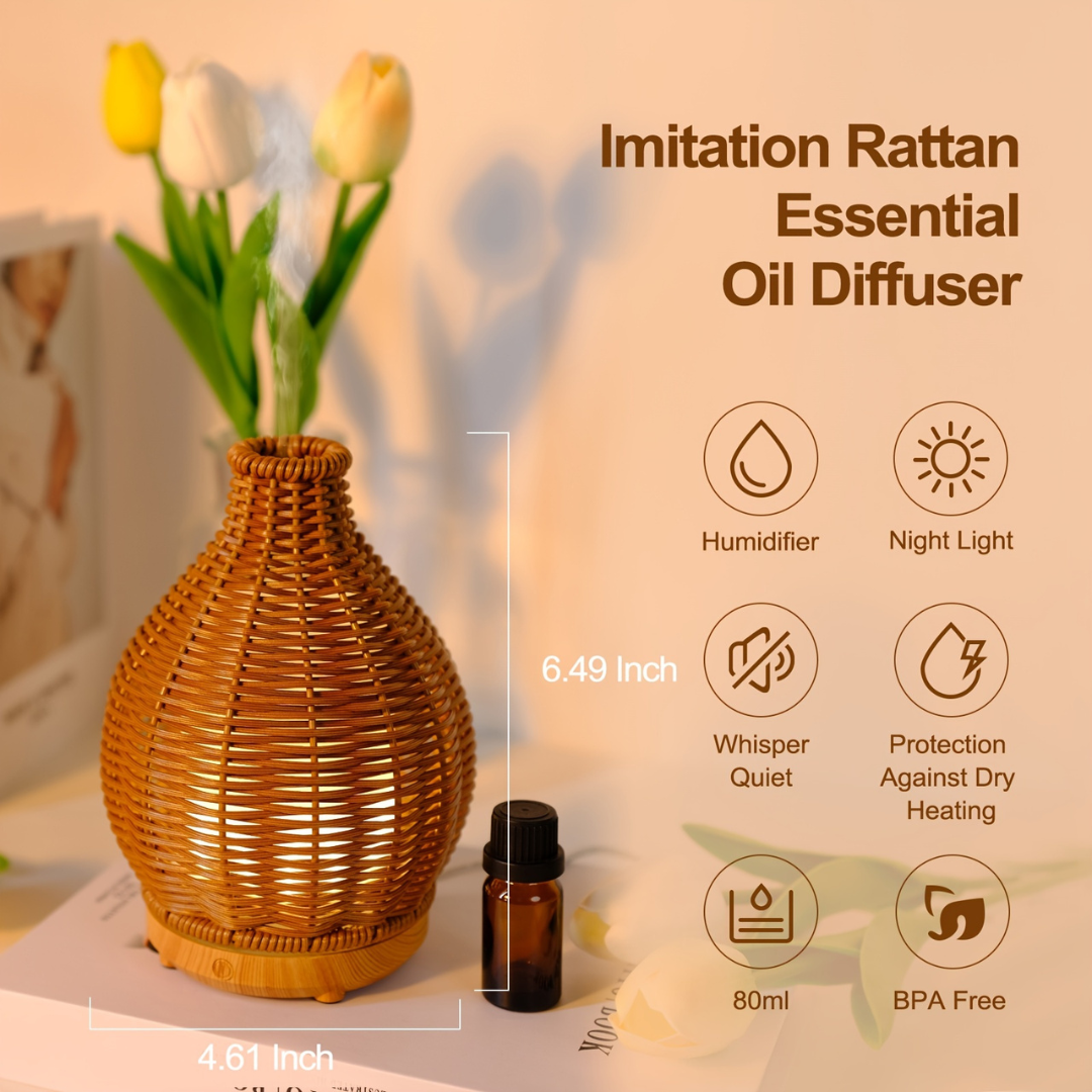 Elegant Portable Rattan Diffuser Ultrasonic Cool Mist