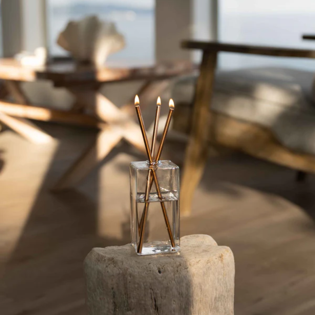 Everlasting Candle Co Jervis Signature Set - Clear Vase & Champagne Candle Sticks