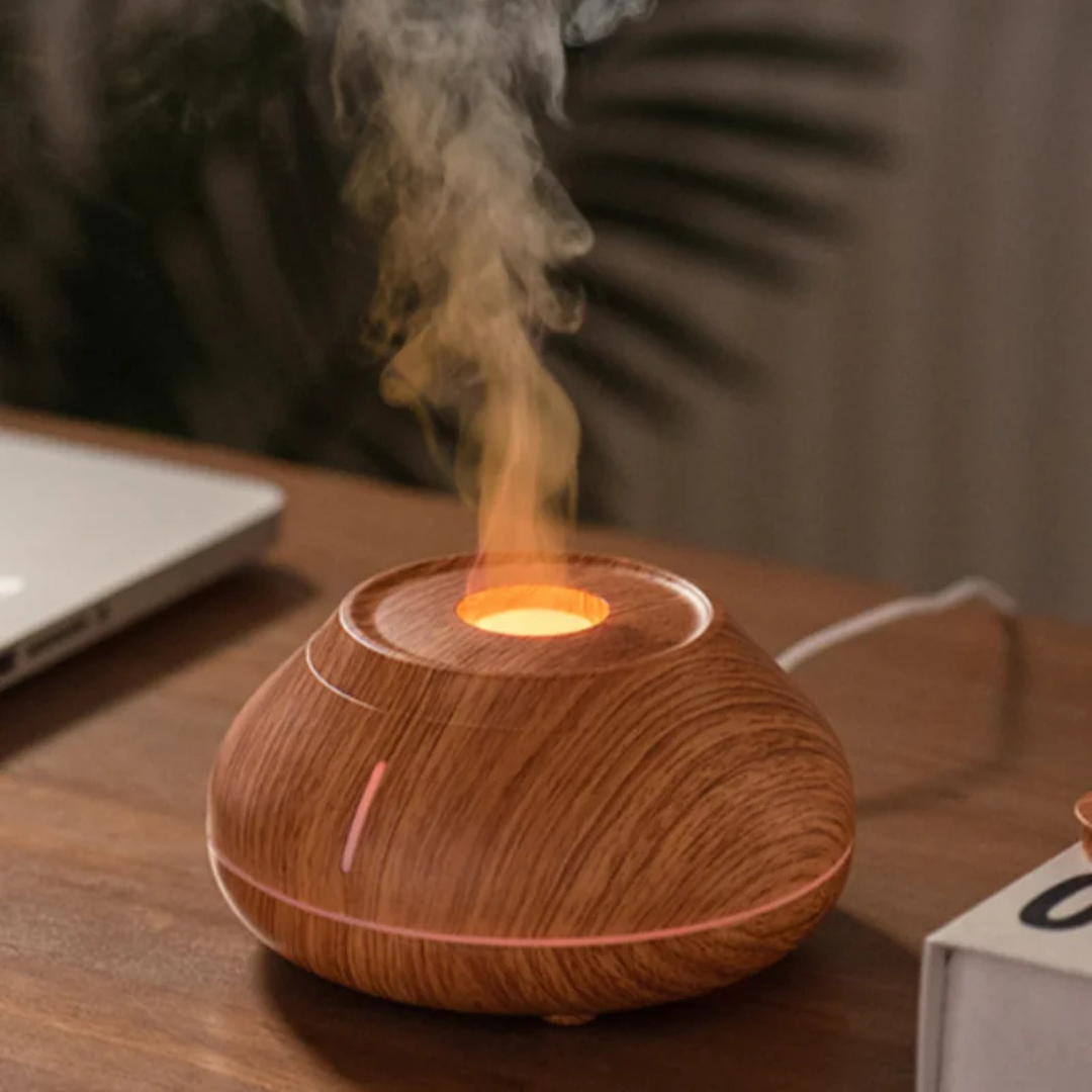 Simulated Flame Wood Humidifier & Aromatherapy Diffuser