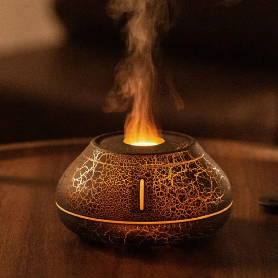 Simulated Flame Wood Humidifier & Aromatherapy Diffuser
