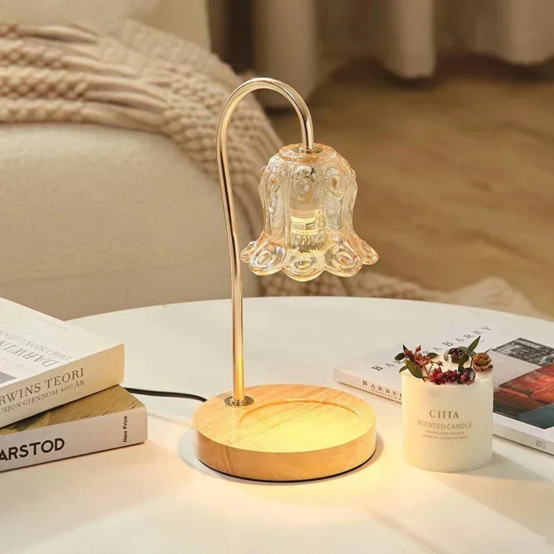 Modern Glass Flower Candle Warmer Lamp with 2 Bulbs