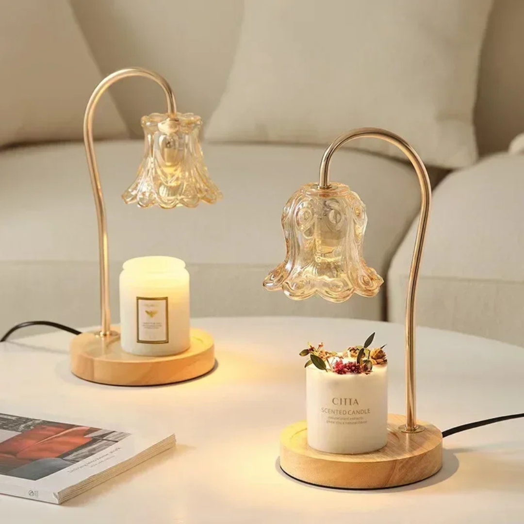 Modern Glass Flower Candle Warmer Lamp with 2 Bulbs