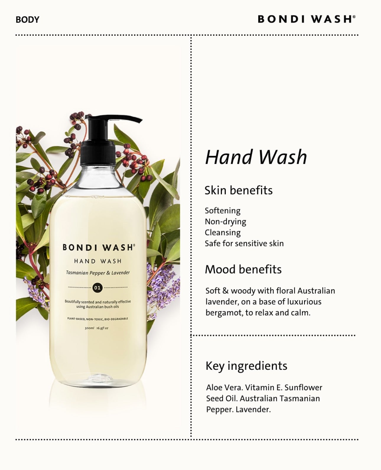 Bondi Wash Tasmanian Pepper & Lavender Hand Wash 500ml