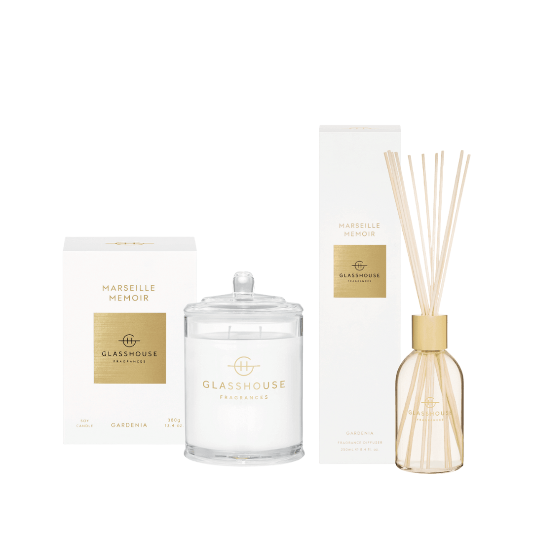 Glasshouse Fragrances Marseille Memoir Candle 380g & Diffuser 250mL Bundle (worth $110)