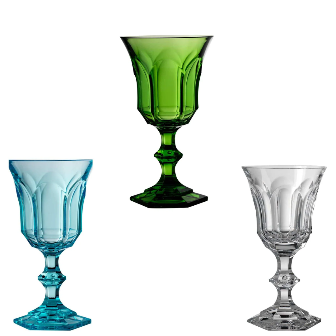 Mario Luca Giusti Victoria Albert Set of 3 Goblets Green, Clear, Turquoise
