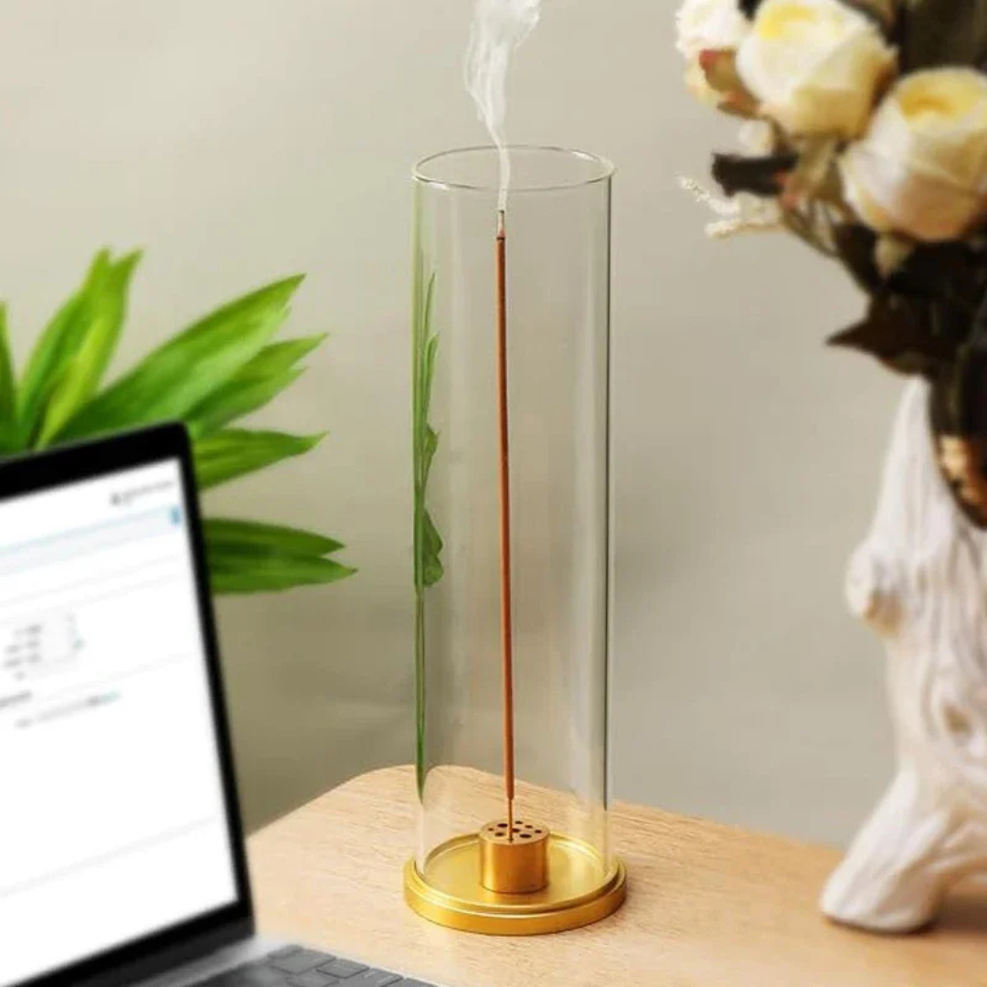 Modern Brass Incense Holder with Removable Acrylic Ash Catcher