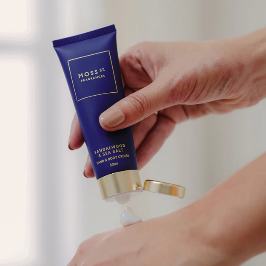 Free Moss St. Sandalwood & Sea Salt Hand Cream 50mL valued $19.95