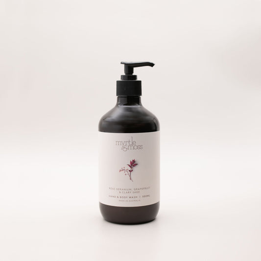 Myrtle & Moss Signature Hand & Body Wash Rose Geranium, Grapefruit & Clary Sage 500mL