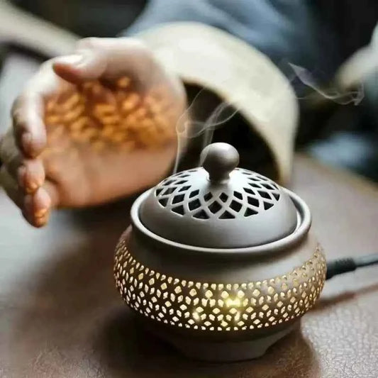 Electric Ceramic Incense Burner with Warm Ambient Light