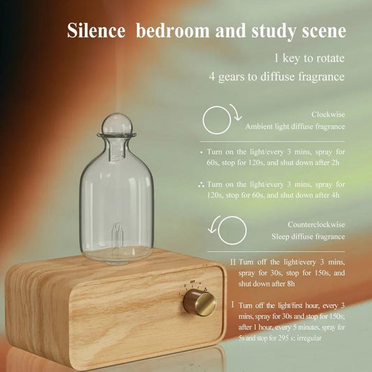 Glass Essential Oil Nebulizer Diffuser with Wood Grain Base - The Gift Company