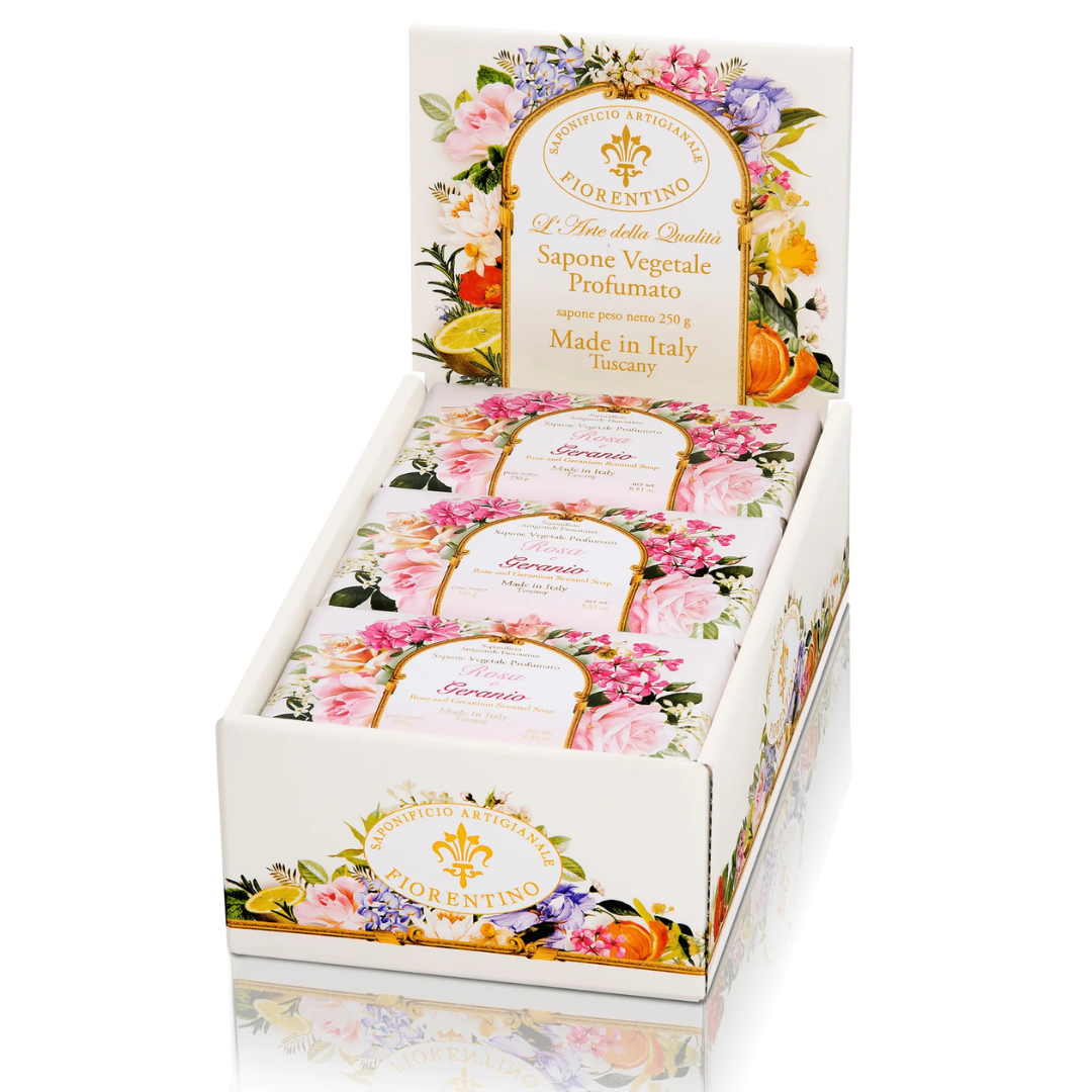 Saponificio Artigianale Fiorentino Rose and Geranium Bar Soap 6 x 250g