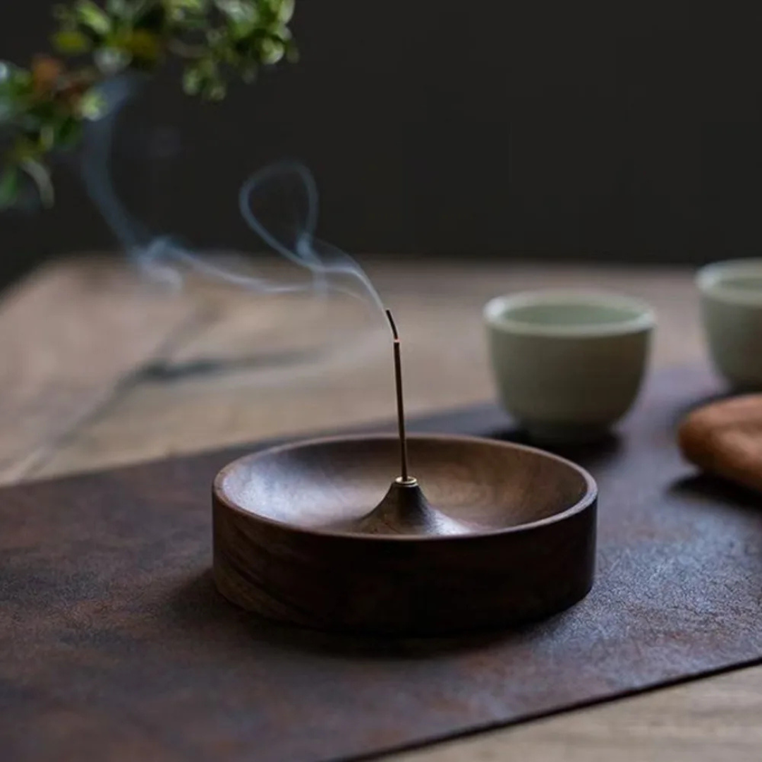 Solid Wood Incense Burner Round Multi-Hole Tray