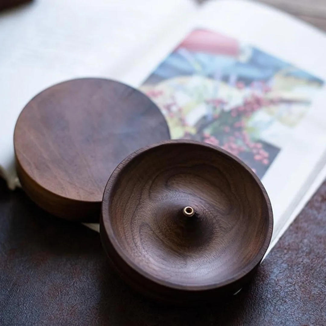 Solid Wood Incense Burner Round Multi-Hole Tray