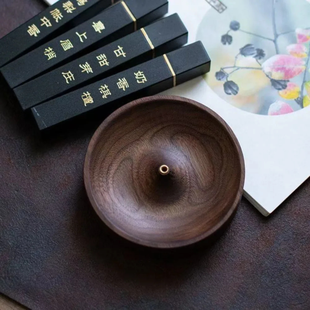 Solid Wood Incense Burner Round Multi-Hole Tray