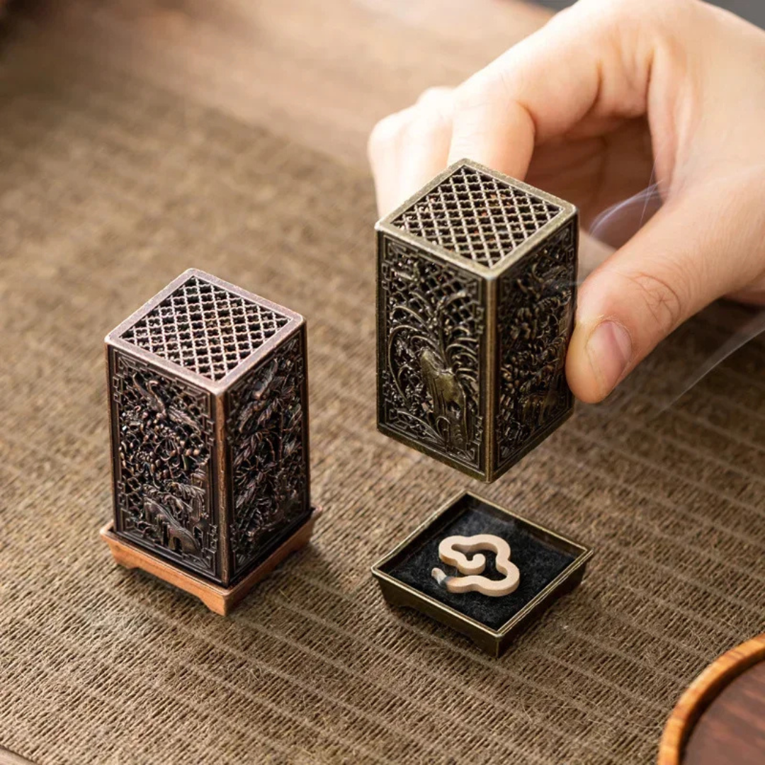 Square Vertical Incense Burner – Xiangyun-Inspired Alloy & Ceramic Holder