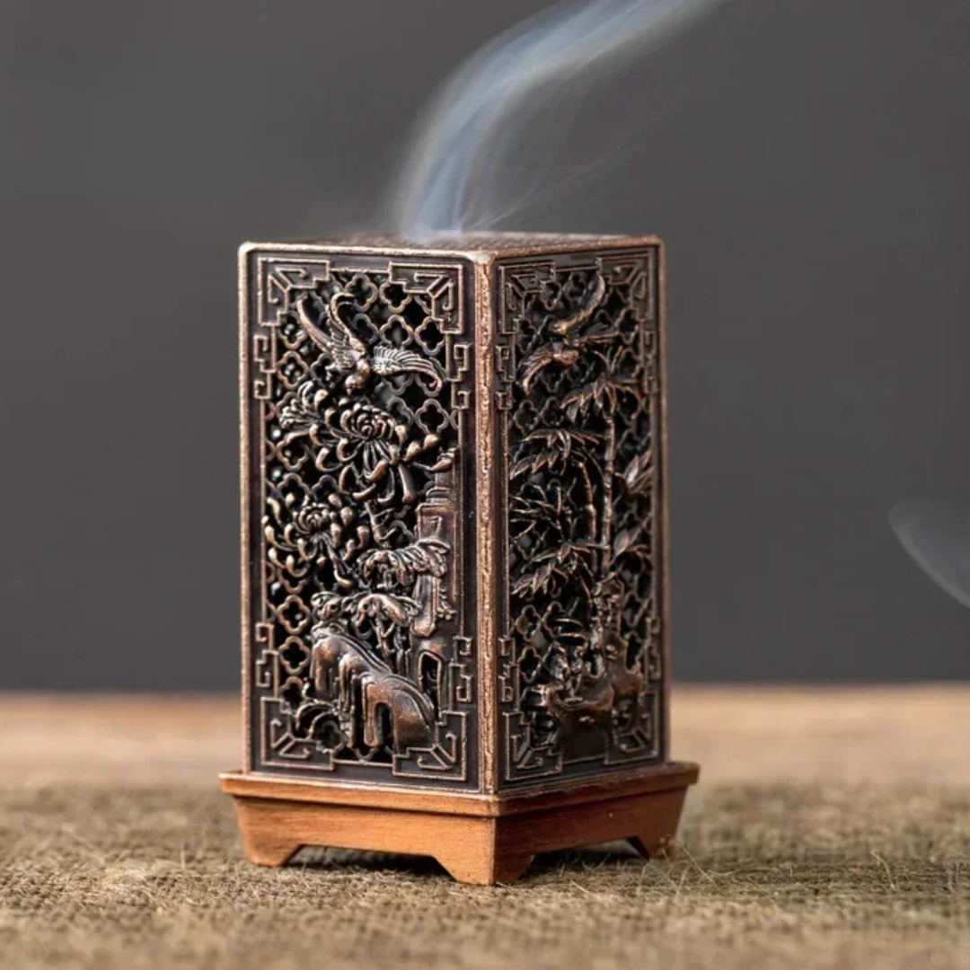 Square Vertical Incense Burner – Xiangyun-Inspired Alloy & Ceramic Holder