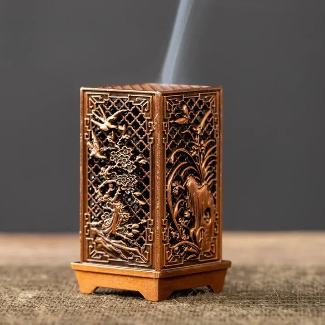 Square Vertical Incense Burner – Xiangyun-Inspired Alloy & Ceramic Holder