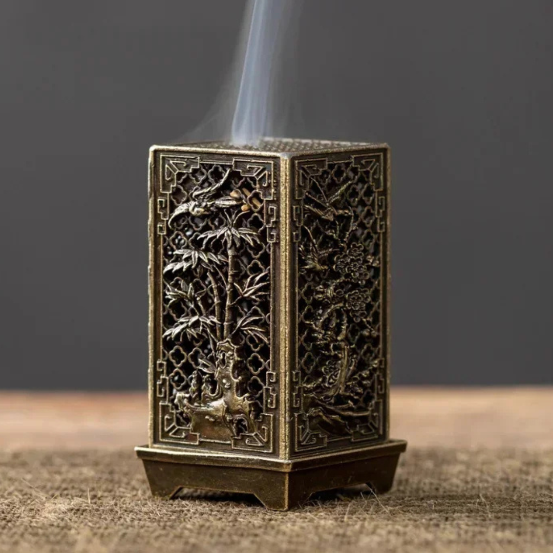 Square Vertical Incense Burner – Xiangyun-Inspired Alloy & Ceramic Holder