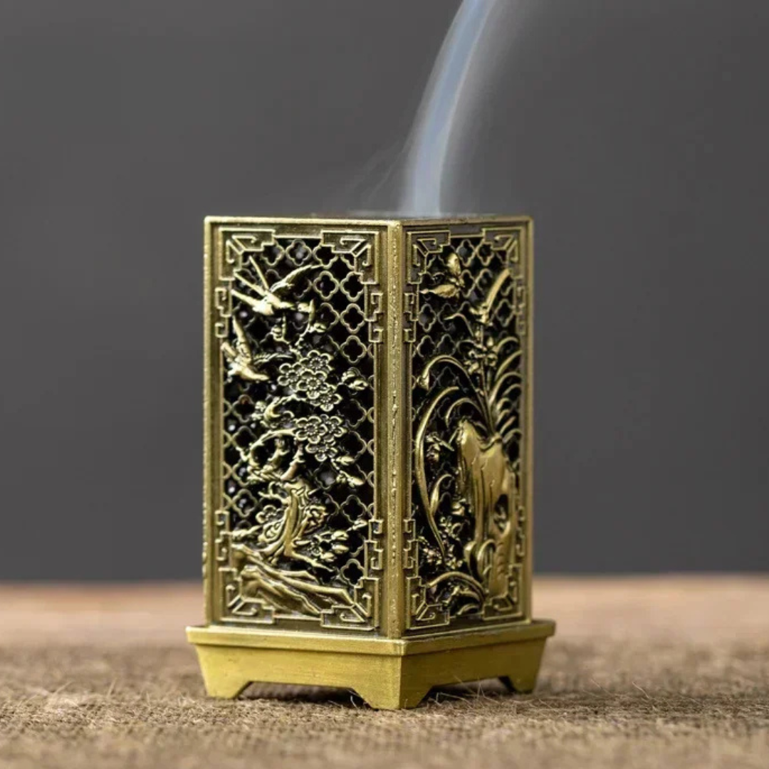 Square Vertical Incense Burner – Xiangyun-Inspired Alloy & Ceramic Holder