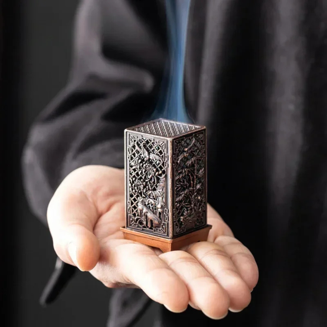 Square Vertical Incense Burner – Xiangyun-Inspired Alloy & Ceramic Holder