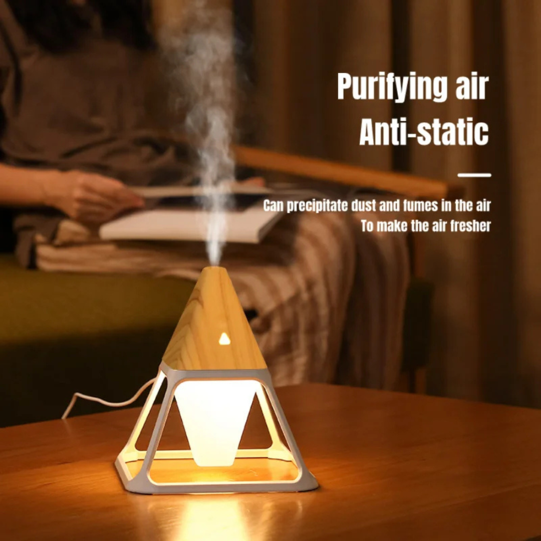 USB Wood Grain Volcano Pyramid Diffuser & Humidifier