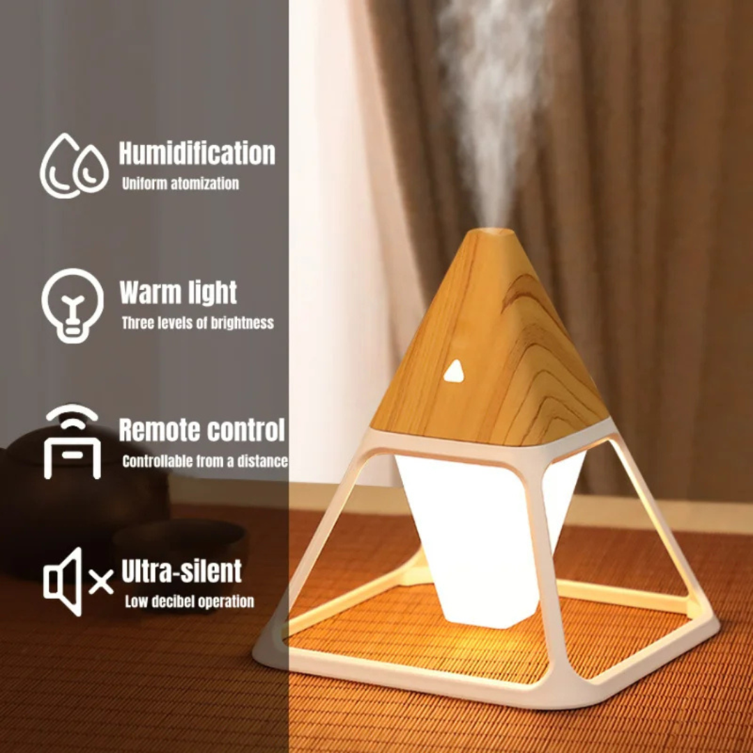 USB Wood Grain Volcano Pyramid Diffuser & Humidifier