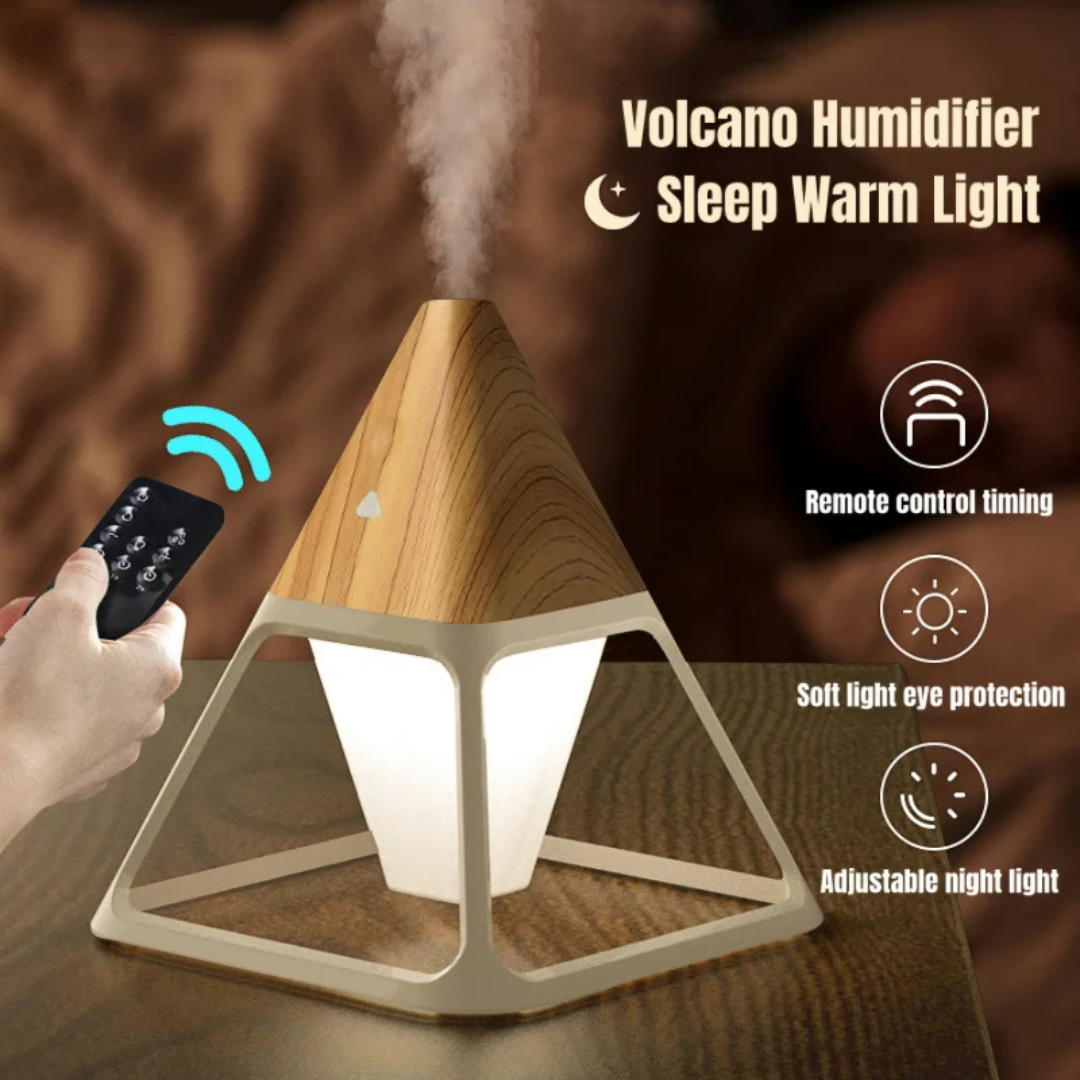 USB Wood Grain Volcano Pyramid Diffuser & Humidifier