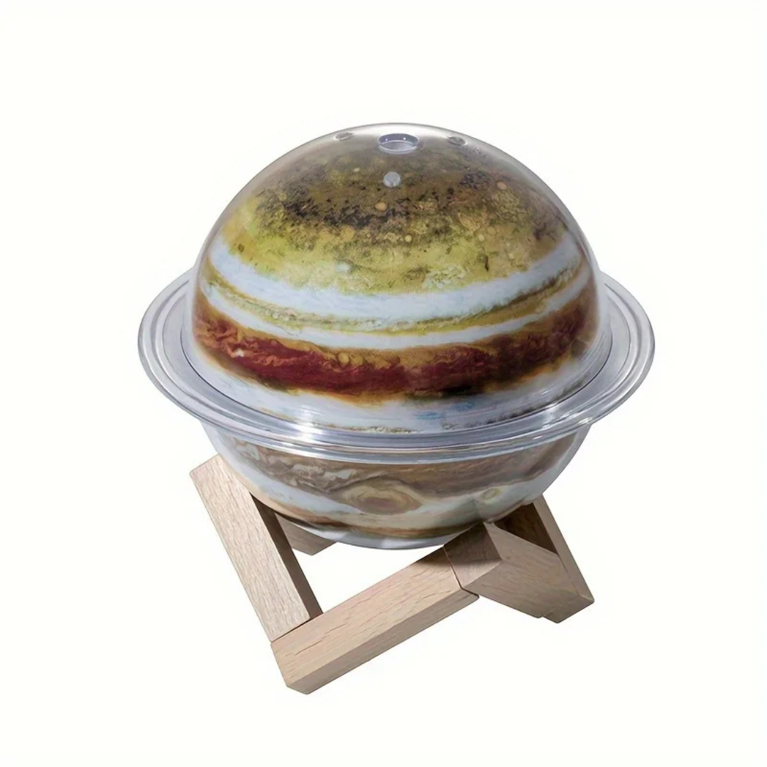 Model of Jupiter on a stand with a white background