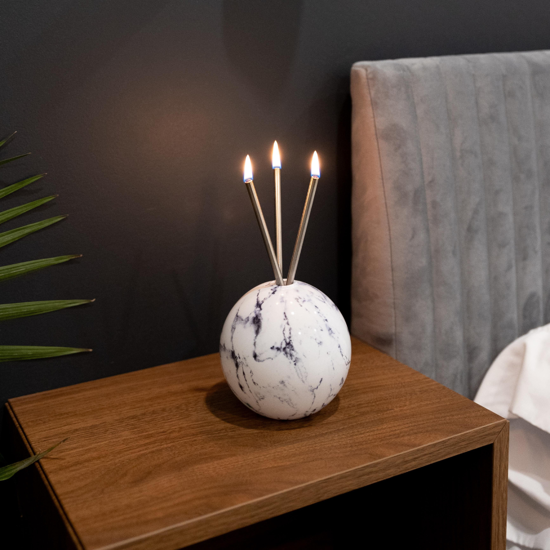 Everlasting Candle Co Neva Signature Set - White Marble Vase & Silver Candle Sticks