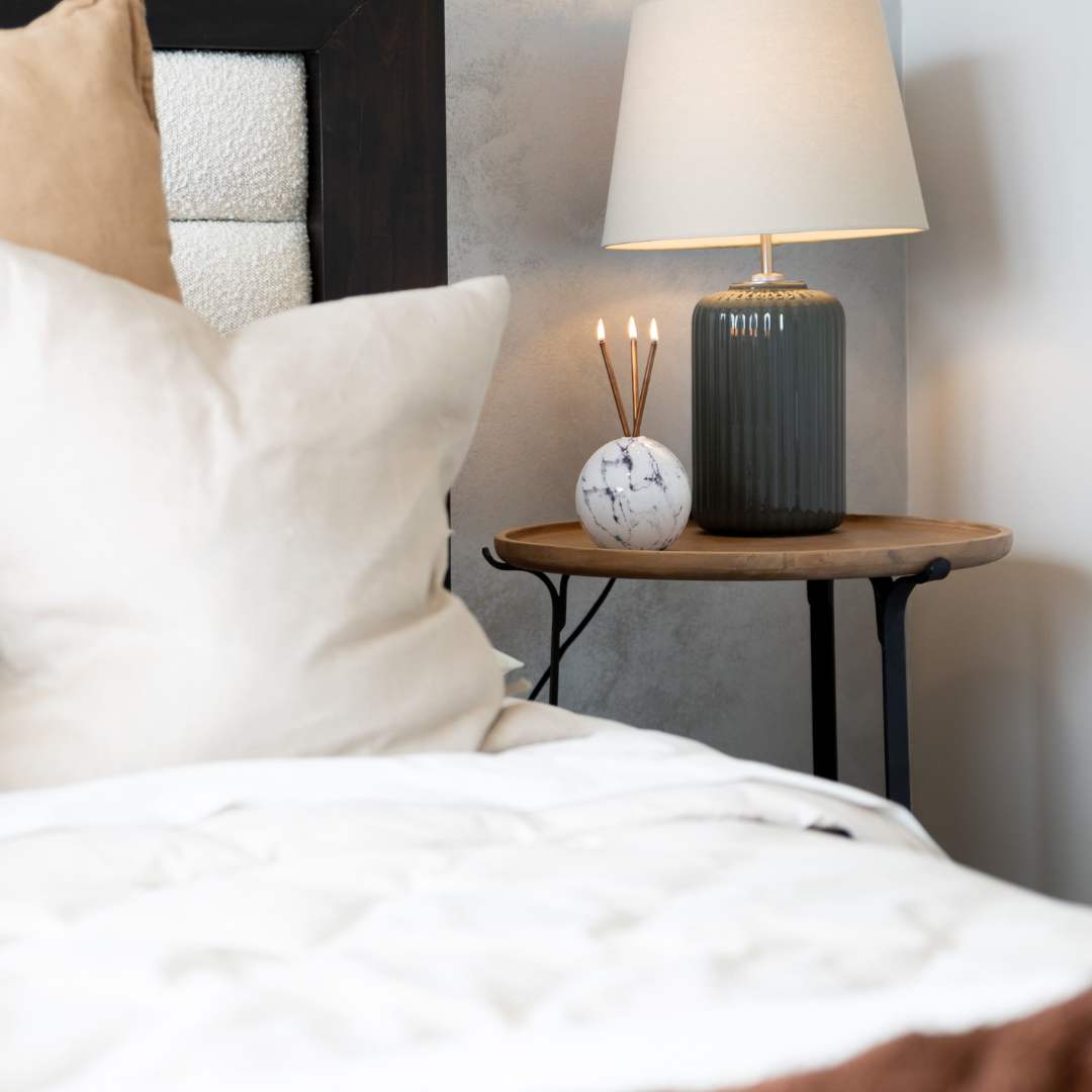 Everlasting Candle Co Neva Signature Set - White Marble Vase & Champagne Candle Sticks