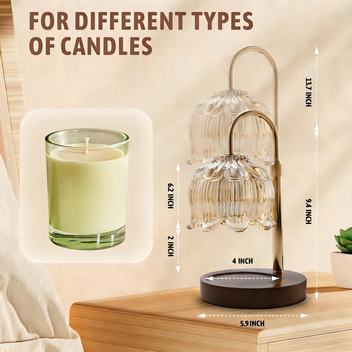 Walnut Candle Warmer Lamp with Timer & Dimmer