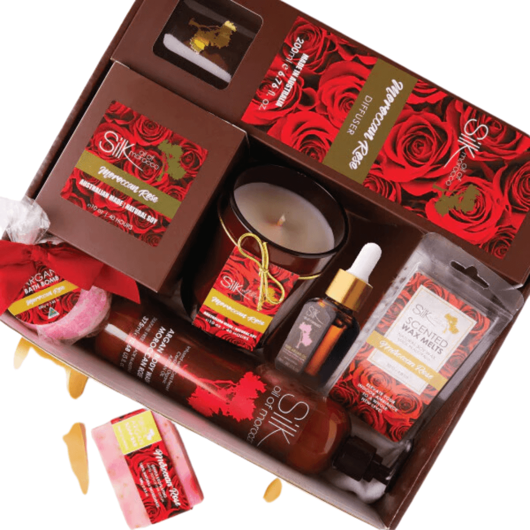 Bath & Body Set - Silk Oil of Morocco - Silk Oil of Morocco - Moroccan Rose Luxe Day Spa Hamper - The Gift Company