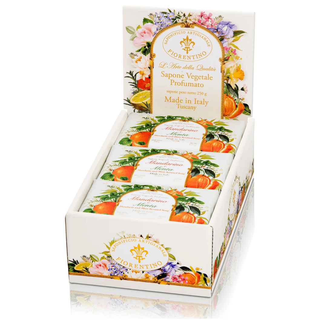 Bath Soap Bar - Saponificio Artigianale Fiorentino - Saponificio Artigianale Fiorentino Tangerine and Mint Bar Soap 6 x 250g - The Gift Company