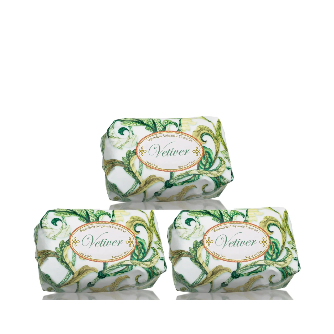 Bath Soap Bar - Saponificio Artigianale Fiorentino - Saponificio Artigianale Fiorentino Vetiver Bar Soap Set of 3 x 200g - The Gift Company