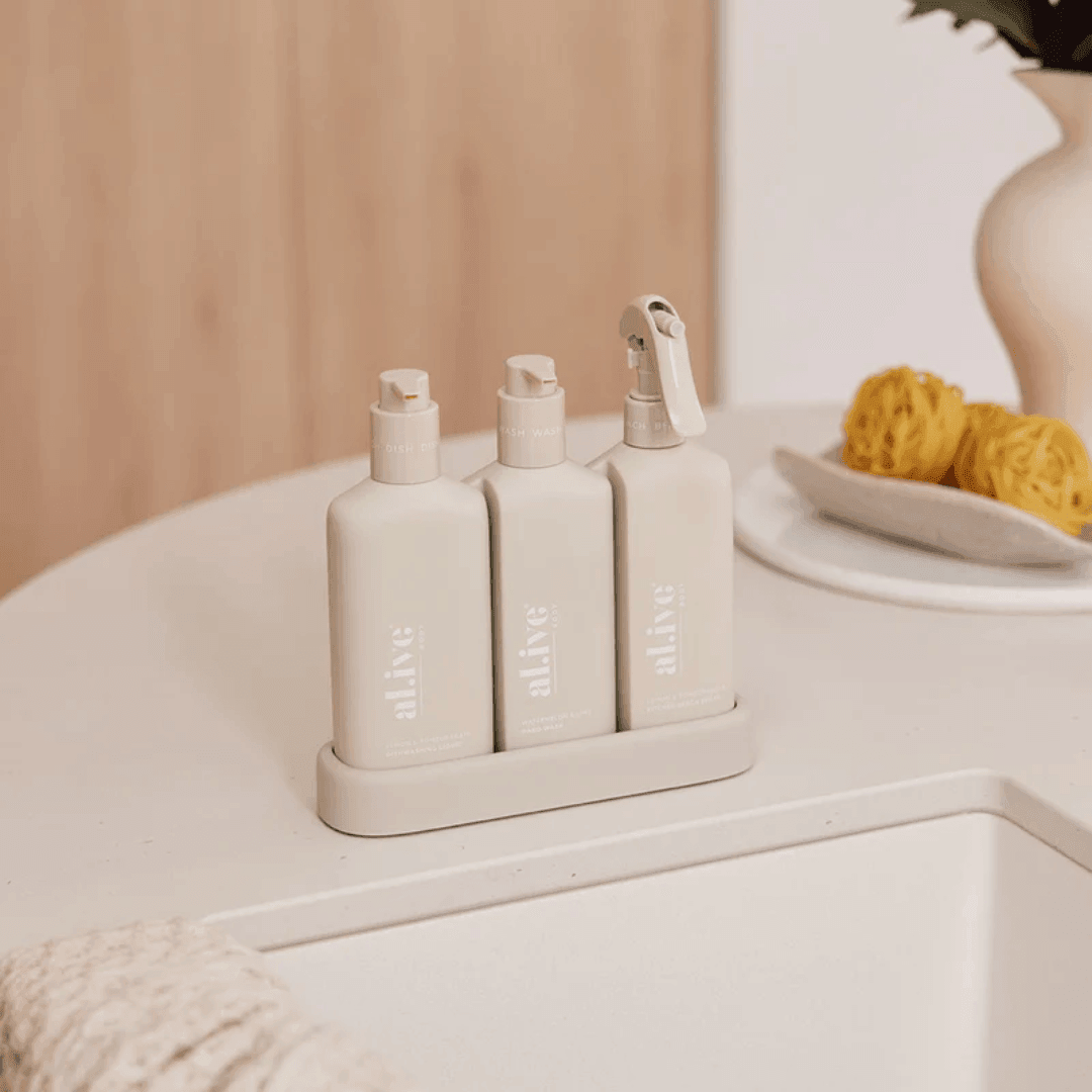 Bench Spray, Dishwashing Liquid & Hand Wash - Al.ive - al.ive body Kitchen Trio - Bench Spray, Dishwashing Liquid, Hand Wash & Tray - The Gift Company
