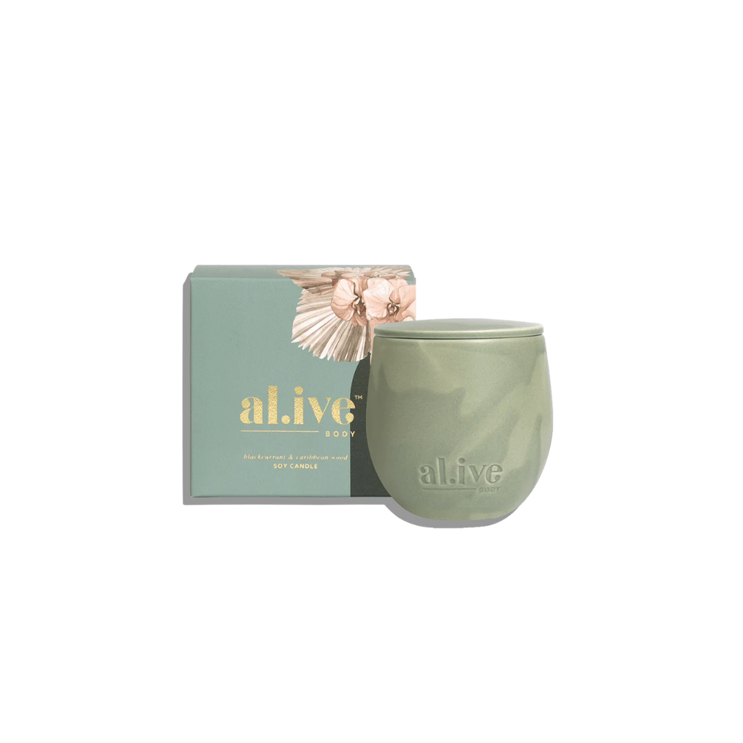 al.ive body Blackcurrant & Caribbean Wood Soy Candle 295g