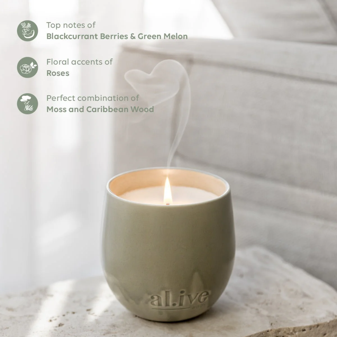 al.ive body Blackcurrant & Caribbean Wood Soy Candle 295g