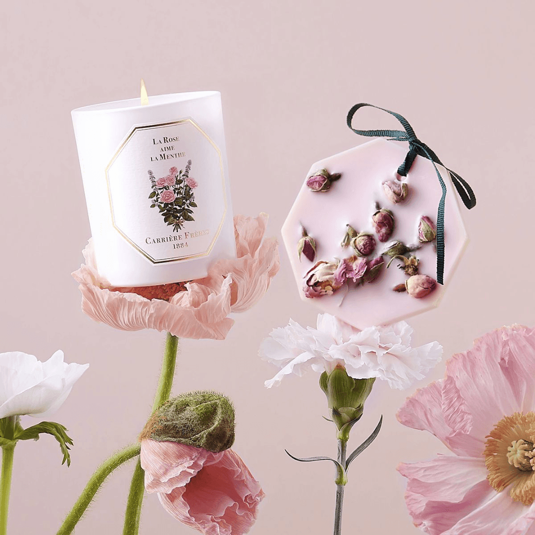 Candle & Diffuser Set - Carriere Freres - Carrière Frères La Rose aime la Menthe Candle 185g & Diffuser 200mL Bundle (worth $210) - The Gift Company