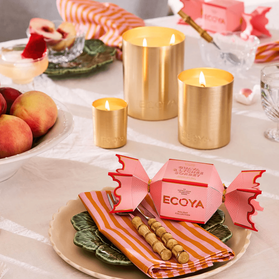 Candle - Ecoya - ECOYA Guava & Lychee Sorbet Tin Candle Bon Bon Holiday Collection 45g - The Gift Company