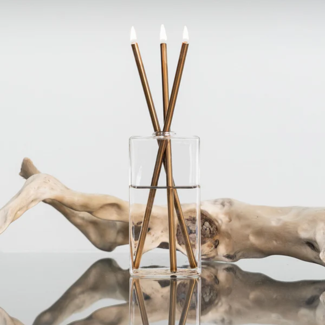 Candle - Everlasting Candle Co - Everlasting Candle Co Jervis Signature Set - Clear Vase & Champagne Candle Sticks - The Gift Company