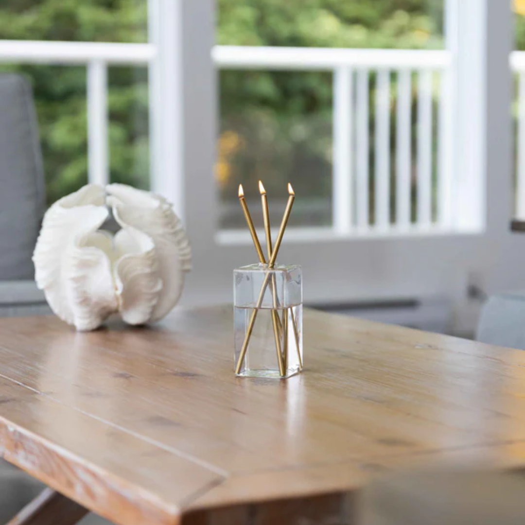 Candle - Everlasting Candle Co - Everlasting Candle Co Jervis Signature Set - Clear Vase & Gold Candle Sticks - The Perfume Company